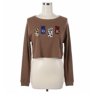 AKAIV NWT "LOVE" Animal Print Waffle Knit Crop Top Size Medium 100% Cotton